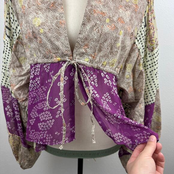 Zara Boho Patchwork Tie Front Blouse - Picture 5 of 7